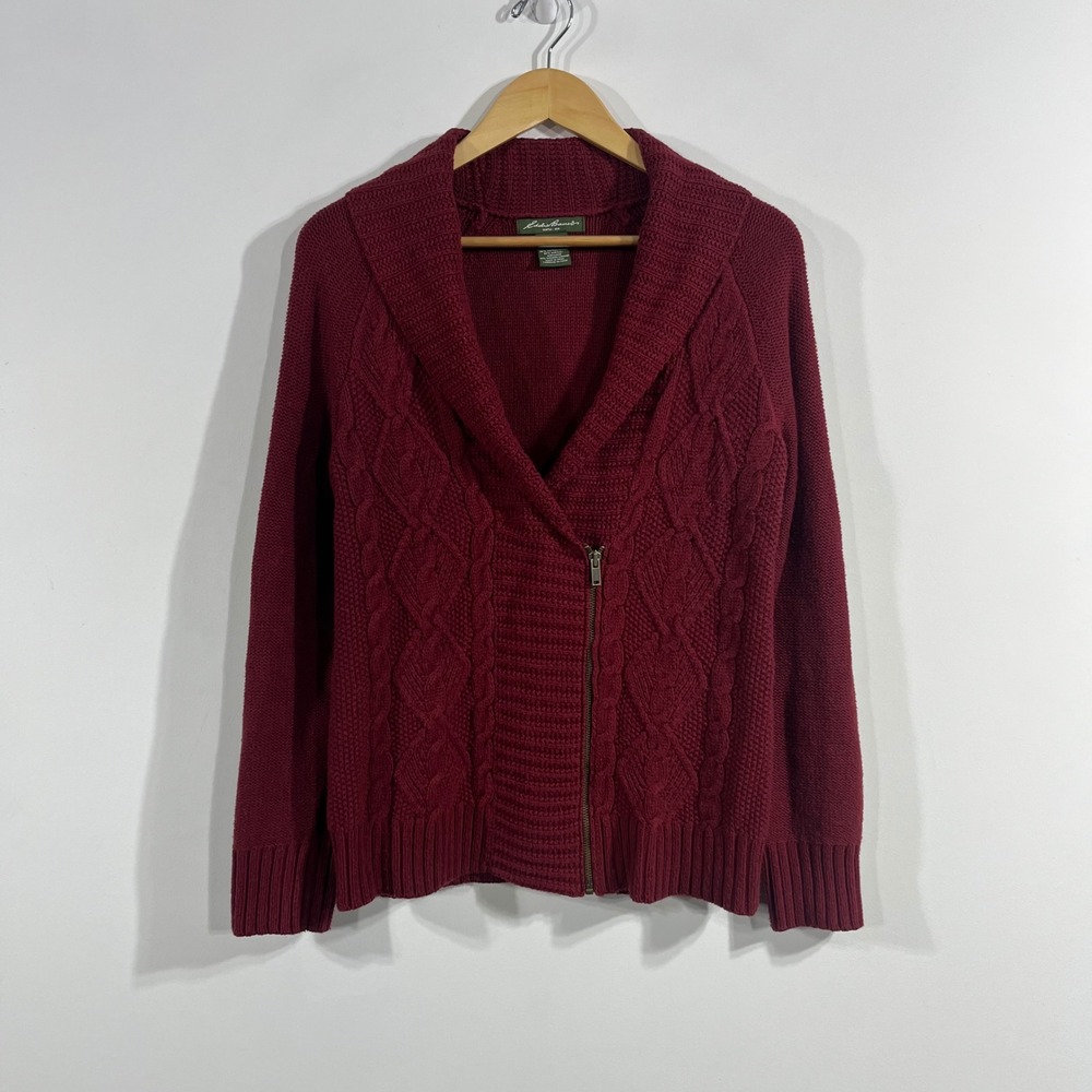 VTG Eddie Bauer Granola Heritage Cable Knit Shawl Collar Cardigan Sweater Medium